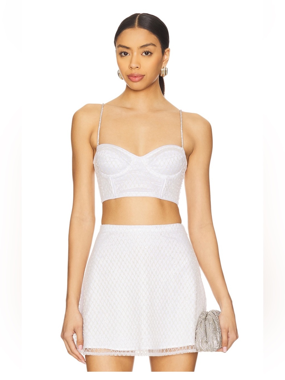 White glitter grid bustier top & skirt
